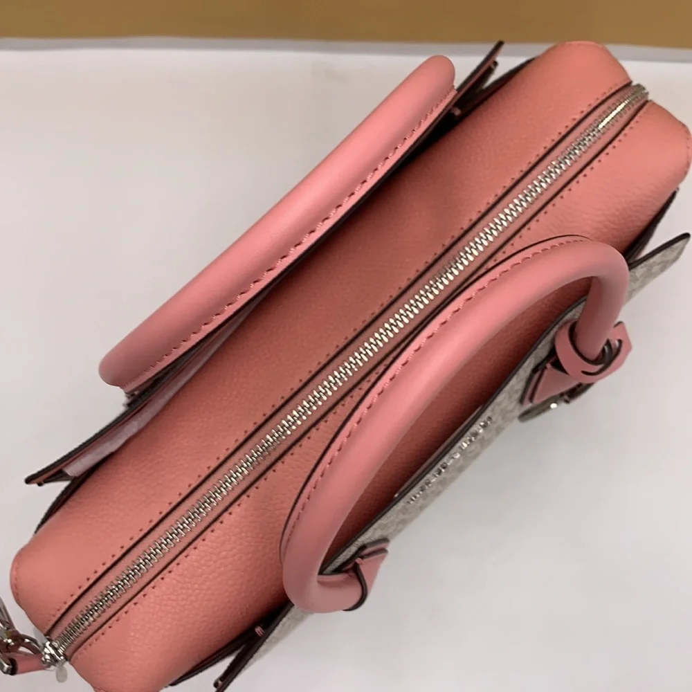 MICHAEL KORS MERCER MEDIUM TOP ZIP BELTED SATCHEL PRIMROSE MULTI SIGNATURE